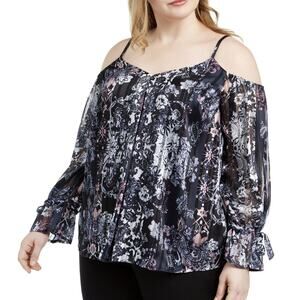 NEW INC Printed Cold Shoulder Top Cordelia Patch Plus Size 0X NWT Floral Paisley